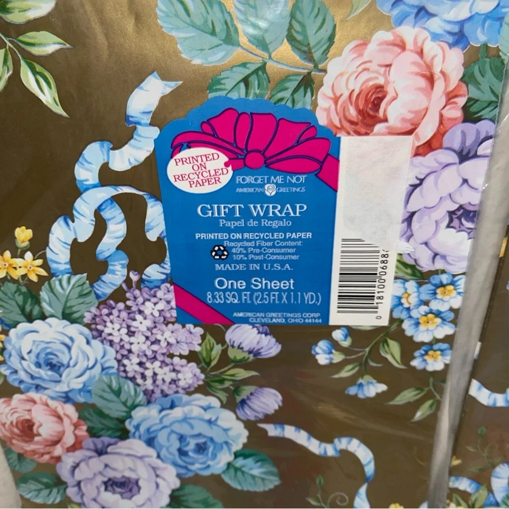American Greetings Vintage‎ Gold Multiple Color Floral Gift Wrap 4 Sheets Sealed